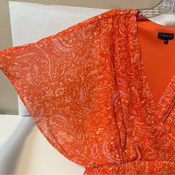 Pretty 1. State Asymmetrical Tiered Ruffle Mini Dress Orange and Pink Floral XL - Picture 7 of 11